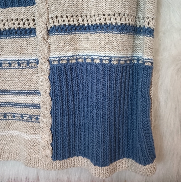 Crazy Horse Tan Blue and White Ribbed Short Sleeve Sweater Size XL - Picture 3 of 8